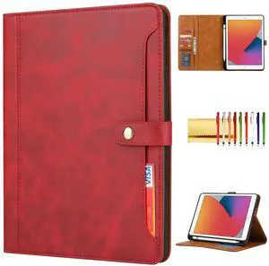 Folio Case for iPad 9th 8th 7th Gen 10.2"/iPad Air 2019/Pro 10.5, TECHCIRCLE Vegan Leather Folding Stand [Pencil Holder] Soft TPU Back Shell Protective Smart Cover with Card Slots & Pockets, Red
