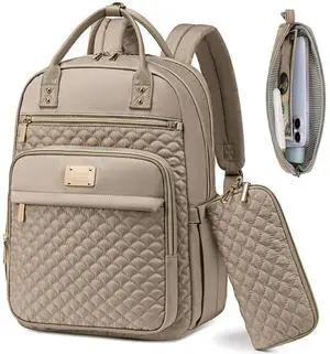 Tealari Laptop Backpack for Women,15.6 Inch Laptop Backpack for Work,Waterproof Travel Backpack,College Bookbag with Wallet (Khaki)