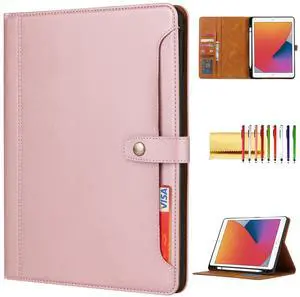 Folio Case for iPad 6th 5th Gen 9.7-inch/iPad Air 2/iPad Pro 9.7, TECHCIRCLE Vegan Leather Folding Stand [Pencil Holder] Soft TPU Back Shell Protective Smart Cover with Card Slots & Pockets, Rose Gold