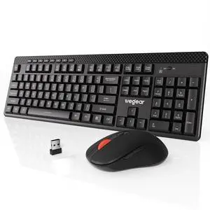 Wireless Keyboard and Mouse Combo with Silent Touch, 104-Key Full Size with 8 Additional Shortcuts, 2.4GHz Quiet Soft Click Typewriter Keyboard for PC, Desktop, Laptop, MacBook- Black