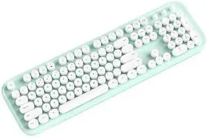 TISHLED Typewriter Keyboard Wireless 2.4GHz 104-Key Full Size with Numpad Silent Keys Membrane Gaming Keyboard Aesthetic Round Keycaps Ergonomic for Win/Mac/PC/Laptop, 2 AAA Batteries, Mint Green