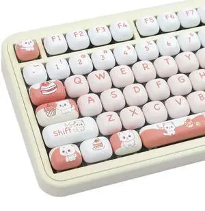 TIMSEKER Cute MOA Profile Keycap Set, Dye Sublimation Custom White PBT Keycap 140 Keys, Thick Round Key Cap for ANSI Layout Cherry Gateron MX Switches Mechanical Gaming Keyboard