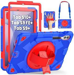 SEYMAC Case for Samsung Galaxy Tab S10+ Plus 2024/S9 FE+/S9+ 12.4'' 2023, Shockproof Protective Case with Screen Protector, Rotating Stand, Hand/Shoulder Strap, Dark Blue