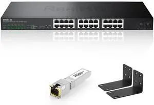 24 Port 2.5Gb Managed Ethernet Network Switch with 2 x 10Gb SFP+ | 160Gb Bandwidth | Metal Internet Multi Gigabit Switch | Rack Mount | NOT Support VPN | 10Gb SFP+ to RJ45 Module 262Ft (80m)