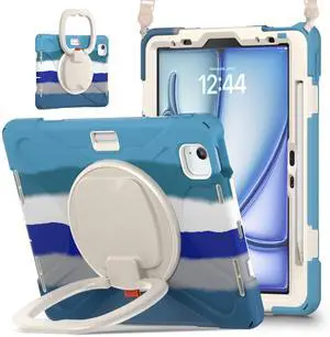 MEEgoodo Case for iPad Air 11 inch 2025(M3)/2024(M2)& iPad Air 5th/4th Generation 10.9 inch 2022 2020 &iPad Pro 11 inch 4th/3rd/2nd/1st Gen (2018-2022) with Pencil Holder & Stand & Strap,Colorful Blue