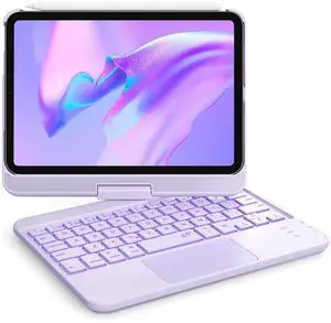 GreenLaw Keyboard Case for iPad mini 7(2024) & Mini 6 (2021) 8.3", Smart Touchpad, 7 Color Backlit, Type-C Rechargeable, 360deg Rotate Keyboard Case for iPad mini 7th/6th Generation, Purple