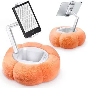 CreaDream Pumpkin Tablet Pillow Stand Holder for Kindle iPad, Adjustable Phone Pillow Stand for Lap Bed with Detachable Snack Bowl, Compatible with 4.7"-13" Tablet, iPad, iPhone, Samsung Tabs, Kindle