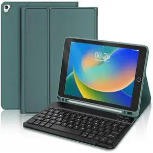 BORIYUAN Keyboard Case for iPad 9th/8th/7th Generation, Detachable Wireless Bluetooth Keyboard Slim Folio Smart Cover for iPad 10.2"/iPad Air 10.5"(3rd Gen)/iPad Pro 10.5" with Pencil Holder - Green