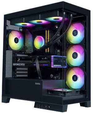 SAMA V50BK Mid Tower ATX PC Case, Dual Tempered Glass Panels, 4x120mm ARGB PWM Fans, High Airflow Chassis with 360mm Radiator Support, USB-C Port, Easy Cable Management - Black