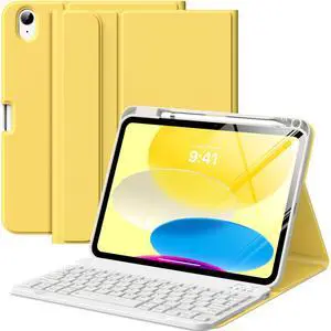 MoKo Keyboard Case for iPad 10th Generation Case with Keyboard, iPad 10th Generation Keyboard with Pencil Holder, Multi-Angle Detachable Bluetooth Keyboard for iPad 10th Generation, Light Yellow