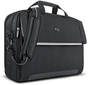 Solo New York Briefcase - Laptop Carrying Bag for Women & Men, Brief for Travel & Work, Divided File Compartment, Adjustable Shoulder Strap, Fits 17.3" Computer - Chrysler, Black