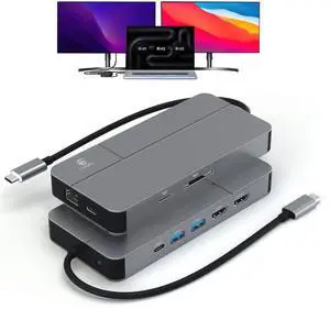 i-magBac MacBook Docking Station, Laptop Docking Station Dual Monitor for MacOS, 10 in 1 USB C Dock with 4 USB A/C, Dual HDMI 4K@60Hz, 100W PD, 1Gbps LAN, SD/TF, 3.5mm Audio/Mic