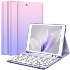FINTIE Keyboard Case for iPad 9th / 8th / 7th Generation (2021/2020/2019) 10.2 Inch, Soft TPU Back Stand Cover with Pencil Holder, Magnetically Detachable Bluetooth Keyboard, Fantasy Ombre