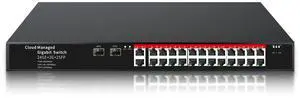 STEAMEMO 26-Port Gigabit Ethernet Switch | Smart Managed with 2 SFP Slots | QoS & VLAN Support | Rackmount/Desktop Metal Network Switch | Plug & Play Setup(Includes Power Adapter)
