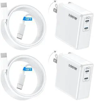 Mac Book Pro Charger, 100W USB C Fast Charger for MacBook Pro/MacBook Air 16 15 14 13 Inch, iPad Pro, iPhone 16/15 Pro and All USBC Devices, GaN Foldable Power Adapter with 10 FT USB C Charge Cable
