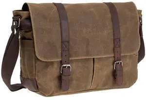 Waterproof Waxed Canvas 15" Macbook pro/ 15.6'' Laptop Messenger Bag Men Business Vintage shoulder bag/Briefcase Khaki-2
