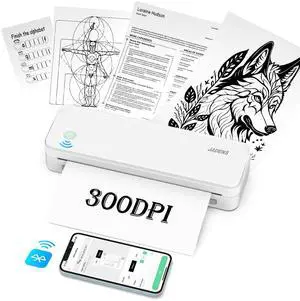 JADENS Thermal Printer, Support 8.5''x11'' Thermal Paper, Portable Printer Wireless for Travel, Inkless Printer 300DPI, impresora portatil, Compatible with iOS, Android & Laptop, White