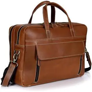 18 Inch Full Grain italian Leather Briefcase for Men, Top Choice Gifts, Handcrafted Laptop Bag (TAN) (16 inch)