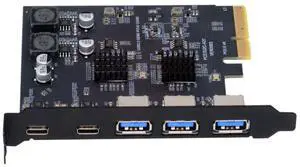 chenyang 5 Port PCI-E 4X to 2 USB C/3 USB 3.0 Panel Socket USB 3.2 Gen2 PCI Express Expansion Card Adapter with ASM3142 VL822 Dual Chipset