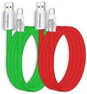 chubbycable Couple Chubby - 2-Pack 240W USB C Cable Extra Thick Silicone Fast Charging Cable Compatible with iPhone 16/15 Series iPad Galaxy Series, Green+Red, USB-A to Type-C, 6.6FT