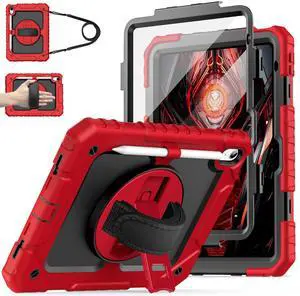 Cantis Case for iPad 11-inch (A16) 2025/ iPad 10th Generation 2022 (10.9 inch) with Screen Protector, iPad 11th Case with 360 Degree Rotating Stand/Shoulder Strap/Pencil Holder, Red