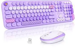 Wireless Keyboard and Mouse, Typewriter Full Size Keyboard with Number Pad and 2 in 1 USB Connected Mouse for Windows 7/8/10, Laptop, Desktop, PC, Computer (Purple Colorful)