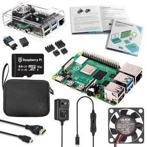 Vilros Raspberry Pi 4 Complete Starter Kit- Includes Raspberry Pi 4 Board, Fan Cooled Case, 64GB Preloaded Micro SD Card and More (8GB, Clear Transparent Case)