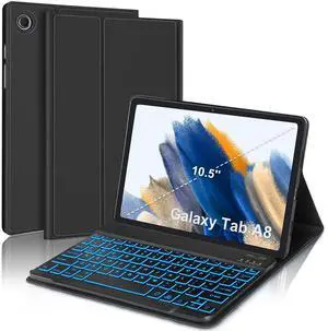 Keyboard Case for Samsung Galaxy Tab A8 10.5" 2022- Multi-Angle- 7 Colors Backlit- Magnetic Detachable Keyboard, Galaxy Tab A8 10.5 (SM-X200/X205/X207) Case Keyboard, Slim Smart Cover (Black)