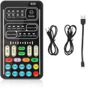 Voice Changer, Multifunctional Mini Sound Card 8 Different Voice Changes Sound Effects Machine, 450mah 5V Professional Portable Audio Mixer, for PC Mobile Phone Computer Game(I9 English Edition)