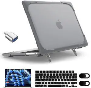 MEEgoodo Case for MacBook Air 15 inch 2025 2024 2023, Case Fit Model (A3241/A3114/A2941) with M4/M3/M2 Chip, Laptop Hard Shell with Heavy Duty Rugged Shockproof, Grey