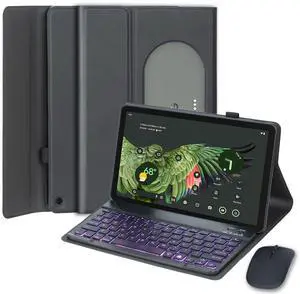 HEKUEUN Case with Keyboard for Google Pixel Tablet 11 inch 2023, Mouse and 7 Color Backlight Detachable Bluetooth Keyboard Cover Ultra-Thin PU Leather Case with Stand Support Charging Speaker Dock