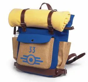 Fallout from The Wand Company: Lucy's Backpack, the authentic Vault 33 replica with fleece blanket and internal pockets for laptop, glasses and phone - officially licensed by  Studios & Bethesda