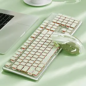 EWEADN V3 Wireless Keyboard and Mouse with Single Backlit, Metal Panel, Bluetooth/2.4G Rechargeable Silent Keyboard and Mouse Combo Light up Full Size Cute Keyboards-Green
