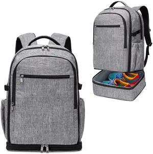 Huvon Travel Backpack with Expandable Shoe Department, 34L-42L Carry On Laptop Backpack Flight Approved Weekender Overnight Bag, Water Resistant Sports Gym Backpack for Men Women, Grey
