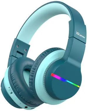 iClever BTH12 Kids Bluetooth Headphones,Colorful LED Lights Wireless Kids Headphones,74/85dBA Safe Volume,85H Playtime,Bluetooth 5.2,Over Ear Headphones Built-in Mic for iPad/Tablet/Airplane,Green