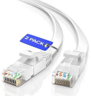 Cat6 Ethernet Cable 100ft, 2-Pack White - Flat High-Speed Network Cables for Gaming, Streaming, Router, Modem, PC, PS5, Xbox - Durable & Space-Saving Design