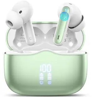 Wireless Earbud, Bluetooth 5.3 Headphones Deep Bass with 4 HD Mics, Wireless Headphones in Ear 40H Playtime, Bluetooth Earphones with Light Weight, IP7 Waterproof Ear Buds for Android IOS, Green