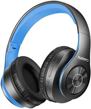 TUINYO Bluetooth Headphones Wireless, Over Ear Stereo Wireless Headset 40H Playtime with deep bass, Soft Memory-Protein Earmuffs, Built-in Mic Wired Mode PC/Cell Phones/TV-Black/Blue ...