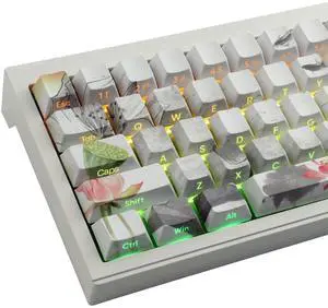 Tsungup Side Printed Keycap Set - Ink Lotus Pond Custom Keycaps,135 Keys PBT Shine Through Keycaps Cool Keycaps,Cherry Profile Keyboard Keycaps for Cherry MX Switches Mechanical Keyboards