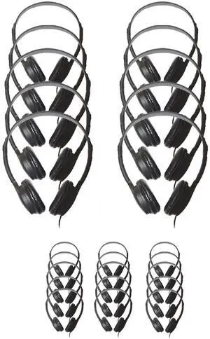 Soundnetic SN313 Bulk Classroom Headphones 25 Pack - Over The Head Stereo Headphones with Leatherette Earpads, Black - Ideal for Schools