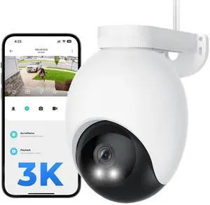 IMILAB EC6 3K Plug-in Security Camera Outdoor: Camera for Home Security w/Spotlight 360deg Rotating Surveillance, Auto-Tracking Frontdoor/Backyard Cam, 2.4Ghz WiFi, 24/7 Recording, No Monthly Fee