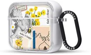 MOSNOVO Case for Airpods 3rd, Protective Clear Case with Shockproof Dual Layer Hard Luxe Metal Ring Designed for AirPods 3rd Generation - Vintage Collage Art