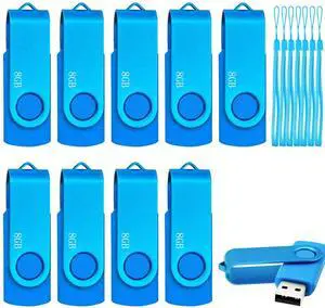 8GB Flash Drives 10 Pack Nicepicten 8 GB USB 2.0 Flash Drive Swivel Thumb Drive 8GB Memory Stick Zip Jump Drives Pendrive for Data Backup (Blue)