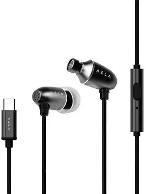 AZLA AIM C Daily USB-C Wired Earbuds with Mic - Crystal-Clear Sound, Comfortable Fit DAC - USB-C Earphones for iPhone 15, iPhone 16, Corded Earbuds (Black)