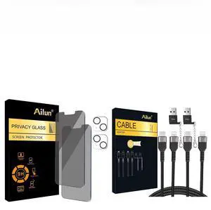 Ailun 2Pack Privacy Screen Protector Compatible for iPhone 13[6.1 inch] + 2 Pack Camera Lens Protector and USB C to Lightning Cable 2Pack Cord and USB C Female to USB A Male Adapter with Keychain 2Pac