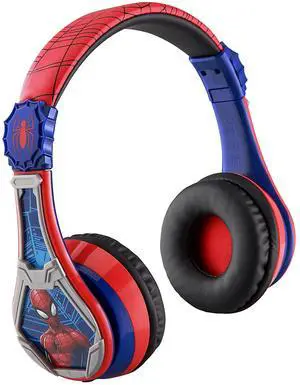 eKids Spiderman Wireless Bluetooth Portable Headphones with Microphone, Volume Reduced to Protect Hearing Rechargeable Battery, Adjustable Kids Headband for School Home or Travel