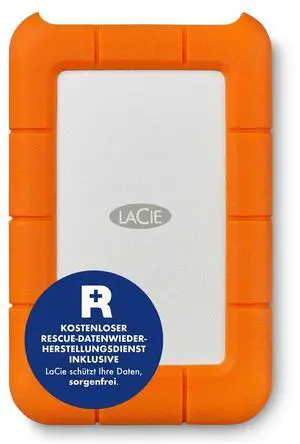 LaCie Rugged Mini, 5T,B USB 3.0 Portable 2.5 inch External Hard Drive for PC and Mac, Orange/Grey, with Rescue Services (STJJ5000400)