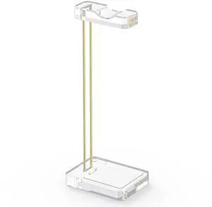 Geekria Acrylic Headphones Stand, Headset Holder for Office Accessories, Clear Acrylic with Gold-Tone Hardware, Gaming Headset Stand, Universal Headphone Holder for Desktop Display (Clear)