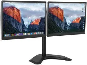 Mount-It! Dual Monitor Stand for Desk - 2 Screen Mount for Two Computer Screens up to 32 Inch and 17 Lbs - Free-Standing Base Swivels, Tilt, Rotates 360 Adjustable Arms - VESA Compatible Sturdy Steel