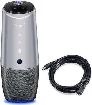 COOLPO PANA 360 Camera, 4K Webcam for PC, All-in-One Conference Room Camera System, Microphones & Speaker, AI Speaker Tracking, Hybrid Meeting for Teams, Zoom, Plug and Play 10ft USB Cable